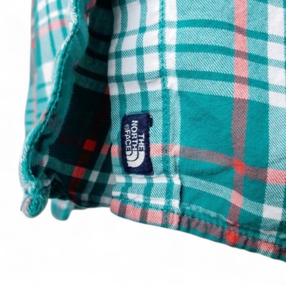 The North Face Teal Plaid Button Up Shirt Women's Buttoned Roll Sleeve Farm M - Picture 6 of 9